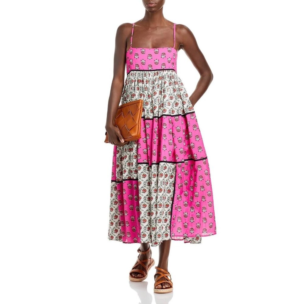 Rhode NWT Saachi Patchwork Midi Dress In Hot Pink Multi size XS